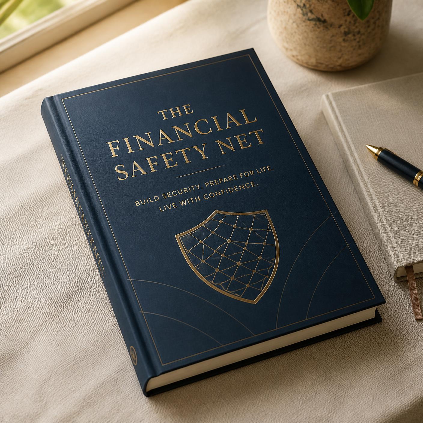 The Financial Safety Net — premium navy hardcover guide with gold detailing